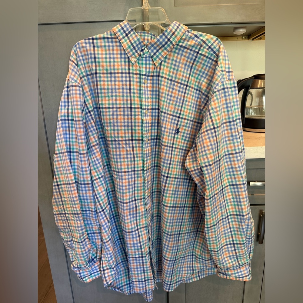 Ralph Lauren Blue and Orange Plaid Shirt